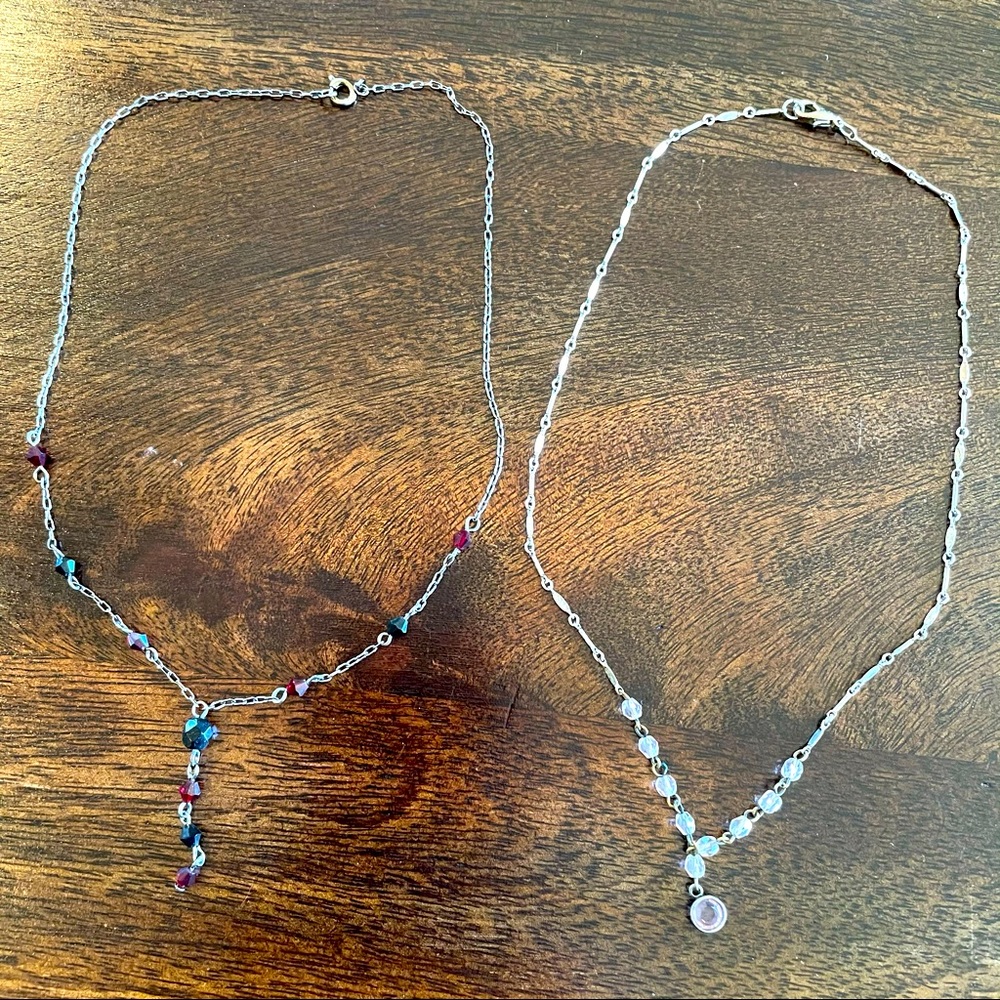 Set of 2 Dangle Bead and Chain Choker Necklaces